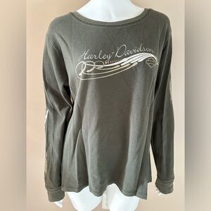 Olive Green Harley-Davidson Long Sleeve wide neck thermal shirt Size:2XL